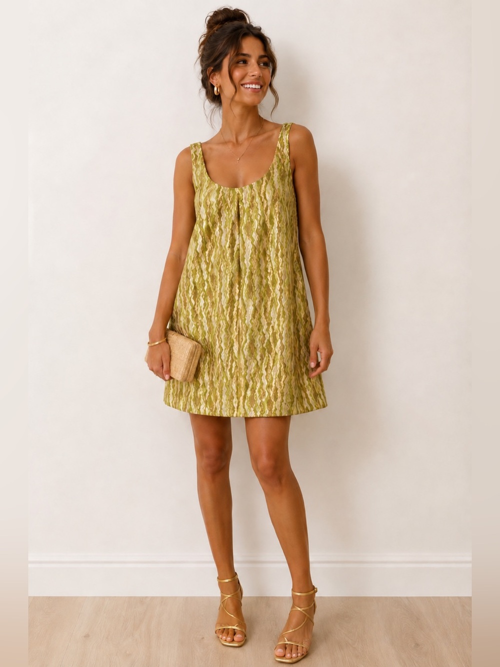 J.Crew Collection Metallic Gold Green Jacquard Dress 2